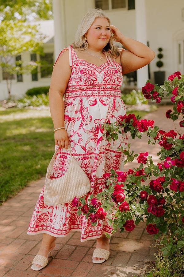 Impressions French Riviera Floral Midi Dress in Hot Pink Curves