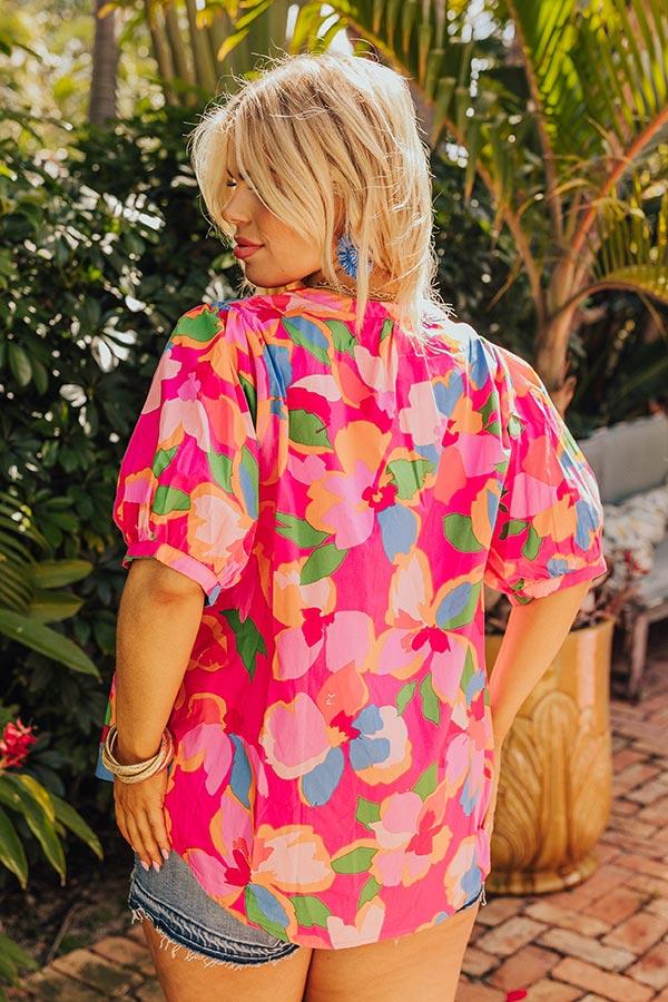 Impressions French Riviera Floral Shift Top In Hot Pink Curves