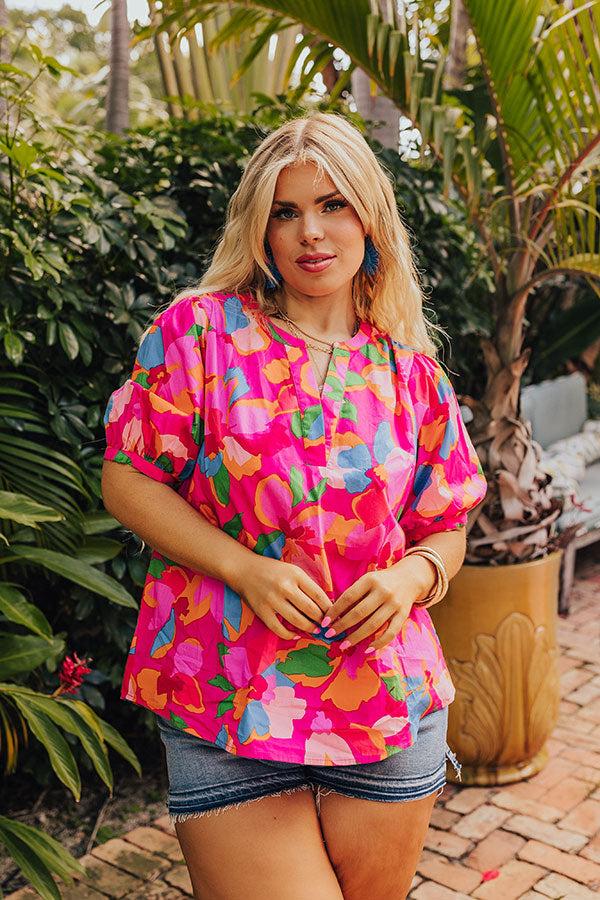Impressions French Riviera Floral Shift Top In Hot Pink Curves