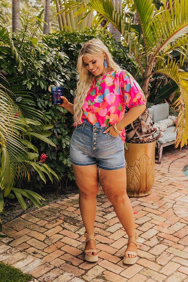 Impressions French Riviera Floral Shift Top in Hot Pink Curves