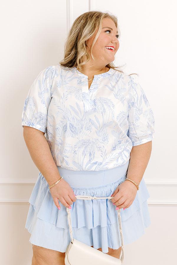 Impressions French Riviera Floral Shift Top In Sky Blue Curves
