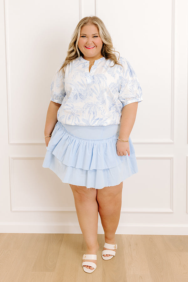 Impressions French Riviera Floral Shift Top In Sky Blue Curves