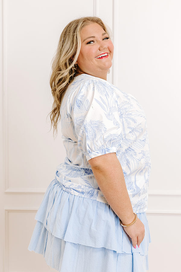 Impressions French Riviera Floral Shift Top In Sky Blue Curves
