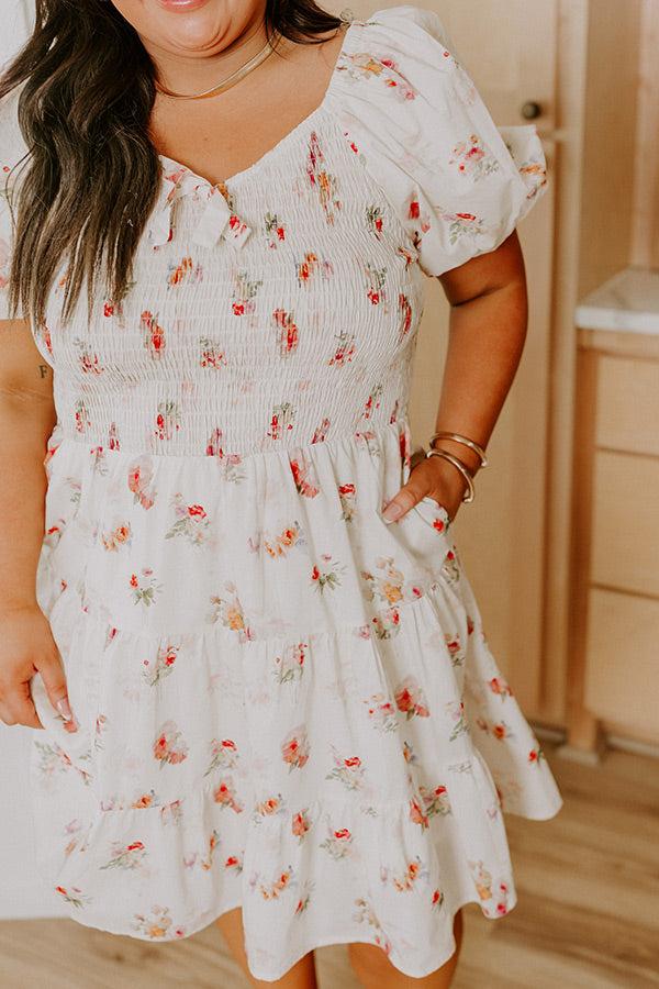 Impressions French Villa Floral Smocked Mini Dress Curves