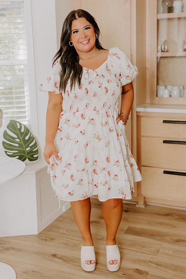 Impressions French Villa Floral Smocked Mini Dress Curves