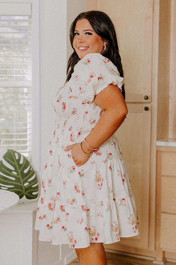 Impressions French Villa Floral Smocked Mini Dress Curves