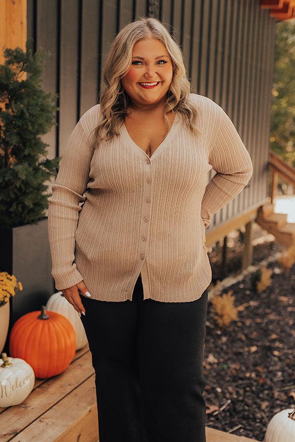 Impressions Fresh Breeze Ribbed Cardigan In Mocha Curves