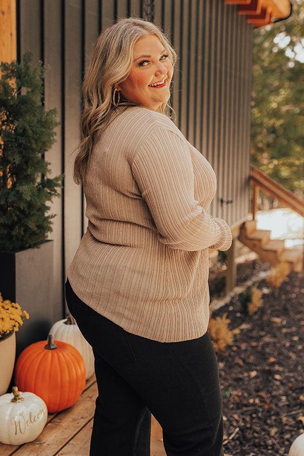 Impressions Fresh Breeze Ribbed Cardigan In Mocha Curves