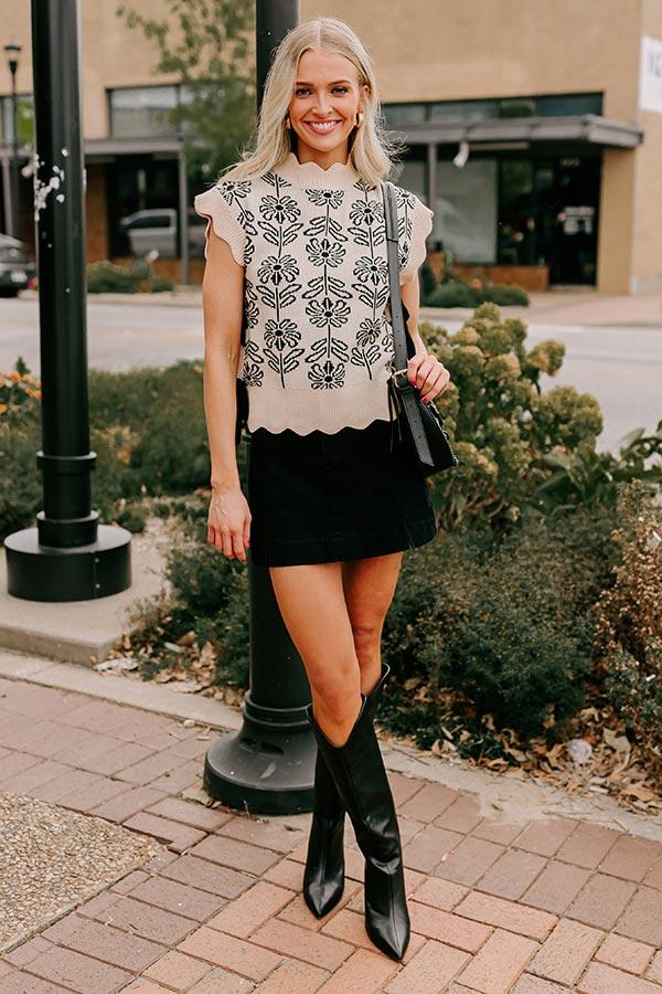 Impressions Front Porch Sippin' Floral Sweater Top In Cream