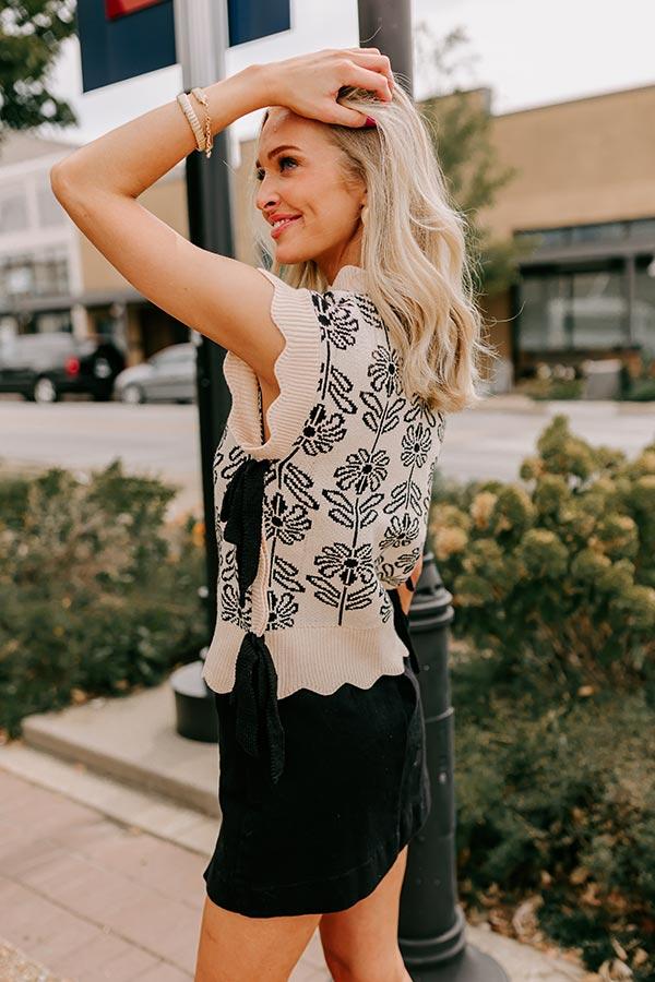 Impressions Front Porch Sippin' Floral Sweater Top In Cream