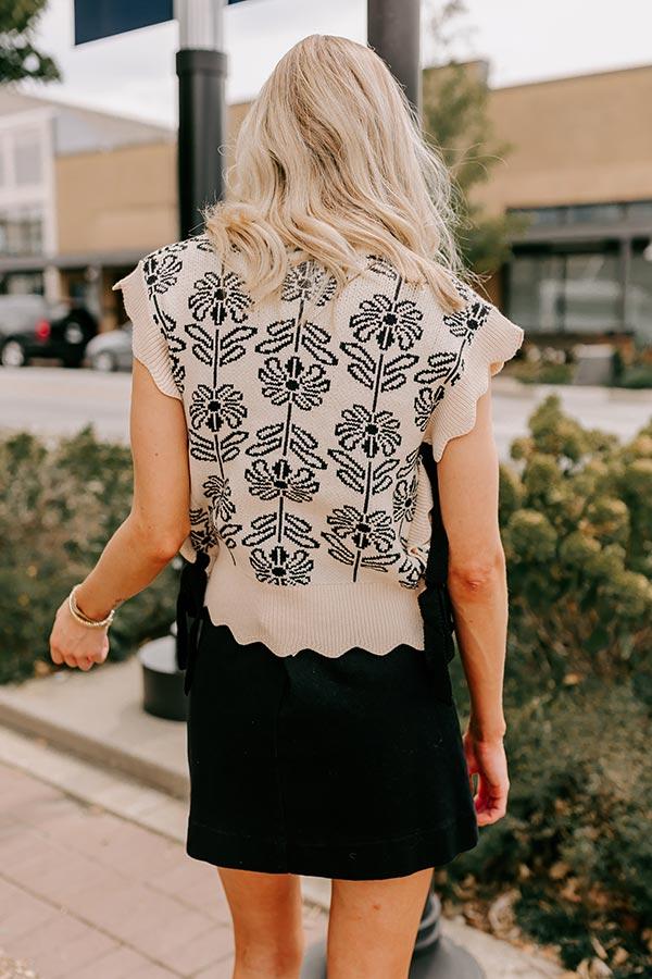 Impressions Front Porch Sippin' Floral Sweater Top In Cream
