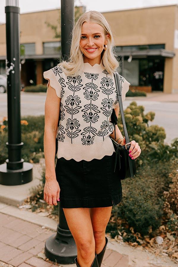 Impressions Front Porch Sippin' Floral Sweater Top in Cream