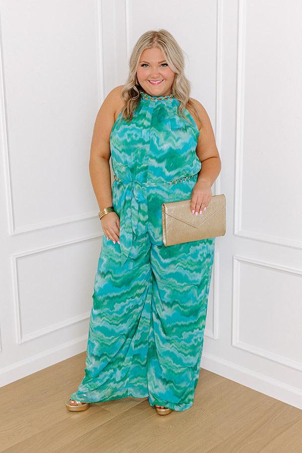 Impressions Gala Glam Watercolor Jumpsuit in Green Curves