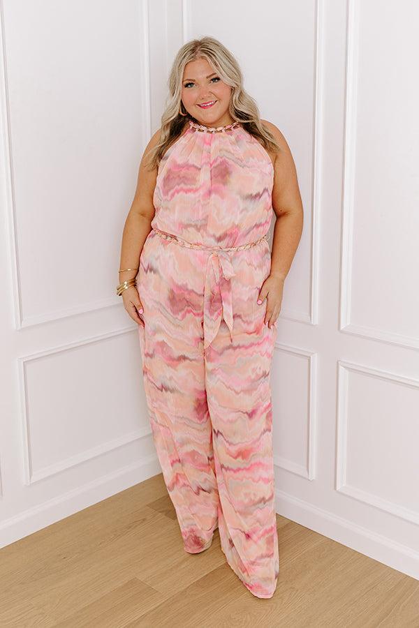 Impressions Gala Glam Watercolor Jumpsuit In Pink Curves