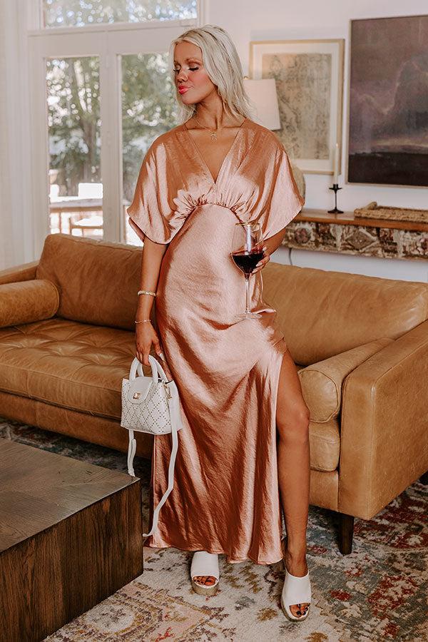 Impressions Gala Moment Satin Maxi Dress In Rose Gold
