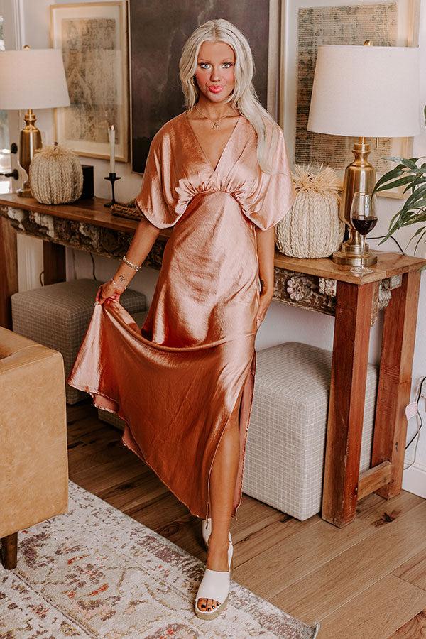 Impressions Gala Moment Satin Maxi Dress in Rose Gold