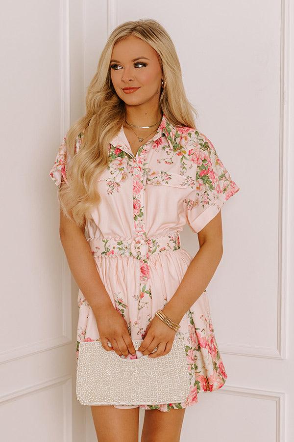 Impressions Garden Party Chic Button Down Mini Dress In Peach