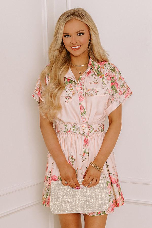 Impressions Garden Party Chic Button Down Mini Dress in Peach