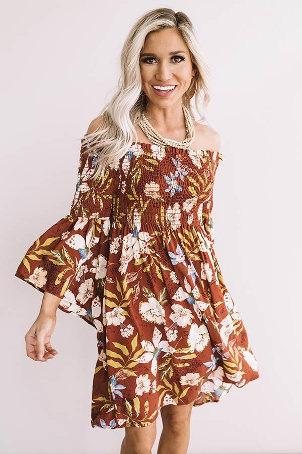 Impressions Garden Party Floral Shift Dress In Rust