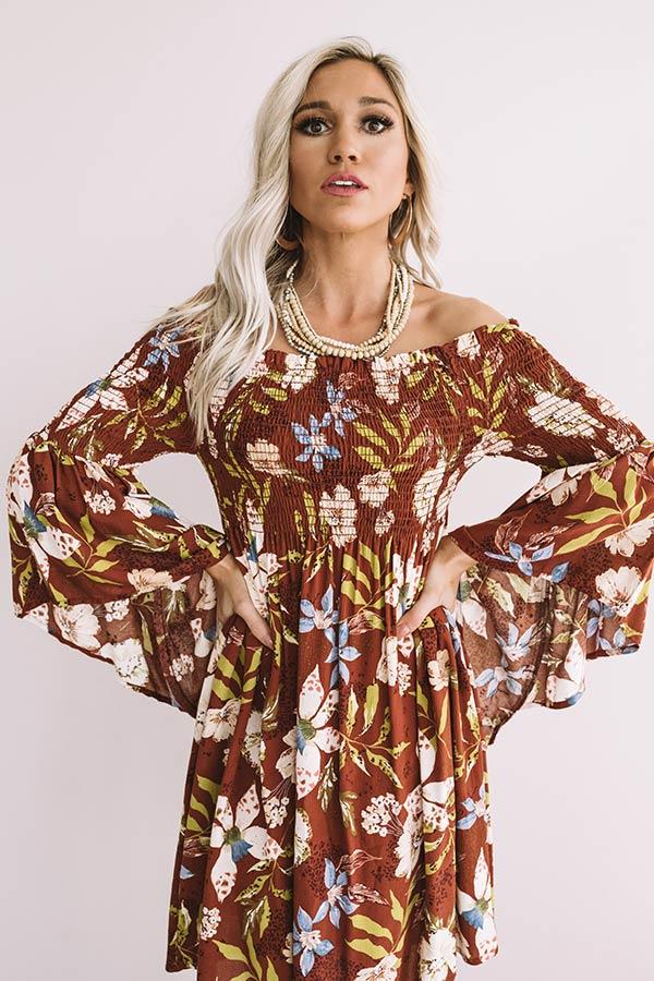 Impressions Garden Party Floral Shift Dress In Rust