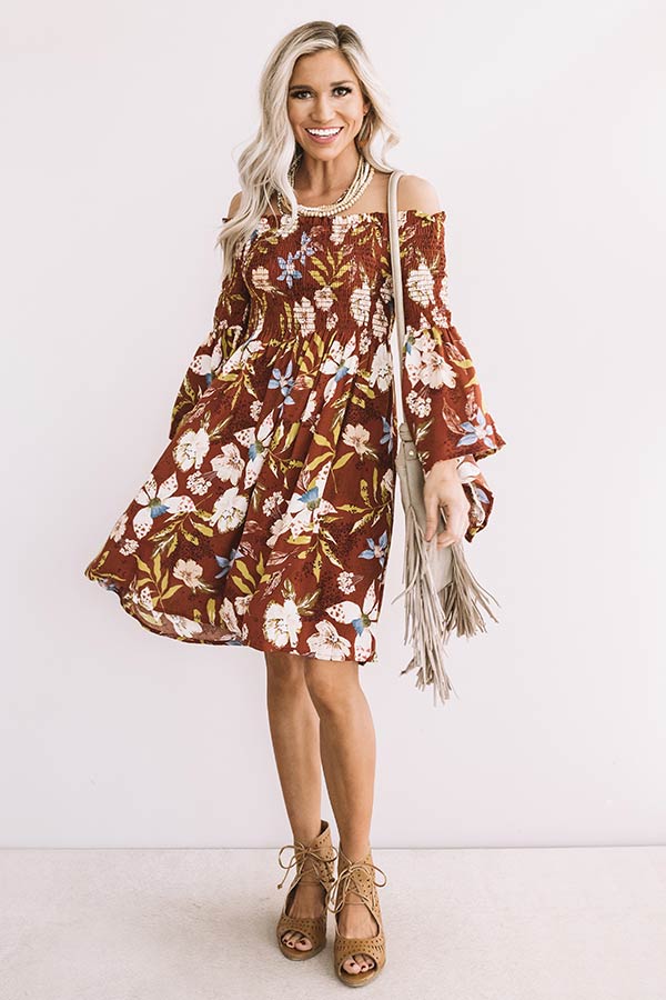 Impressions Garden Party Floral Shift Dress In Rust