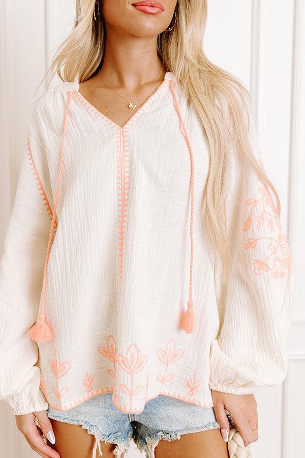 Impressions Gardenia Charm Floral Embroidered Top In Cream