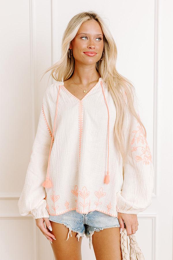 Impressions Gardenia Charm Floral Embroidered Top in Cream