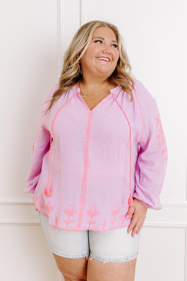 Impressions Gardenia Charm Floral Embroidered Top In Dusty Purple Curves