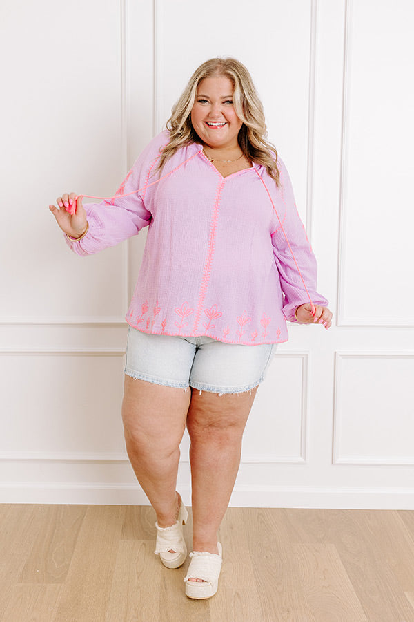 Impressions Gardenia Charm Floral Embroidered Top in Dusty Purple Curves