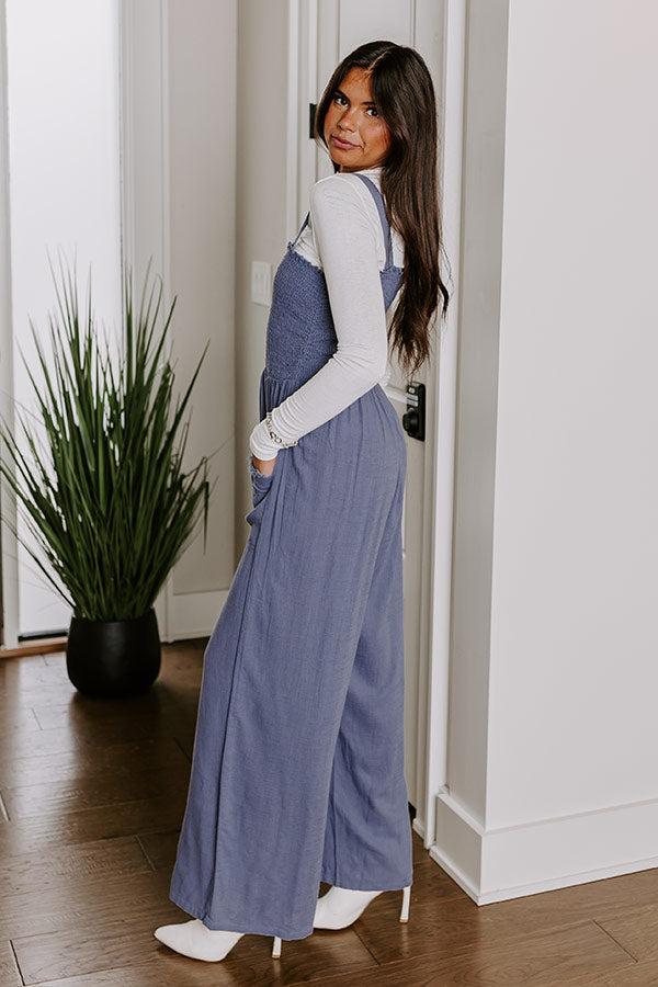 Impressions Gather The Courage Smocked Jumpsuit In Blue