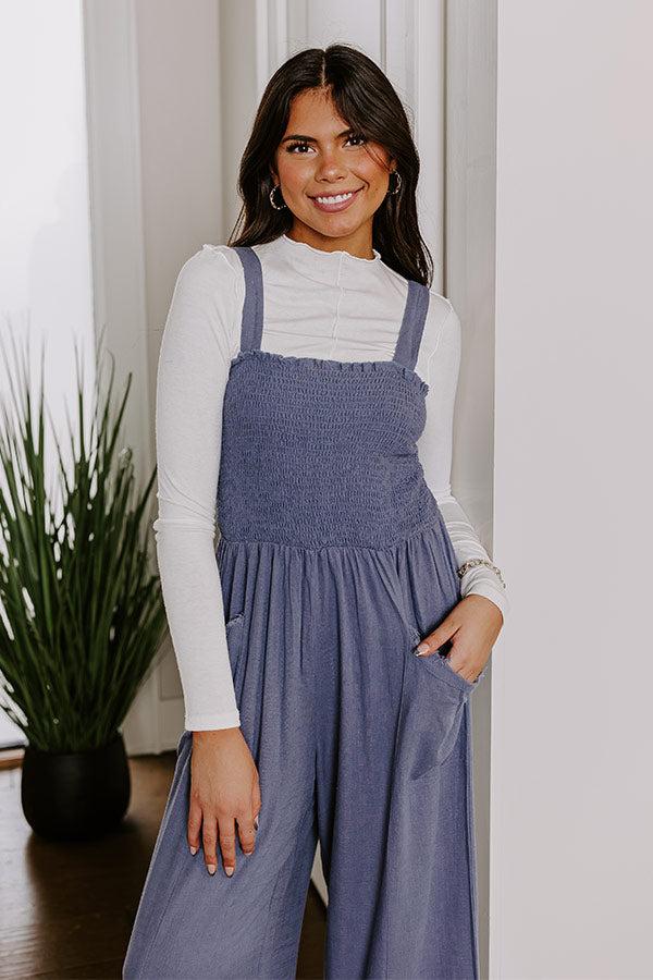Impressions Gather The Courage Smocked Jumpsuit In Blue