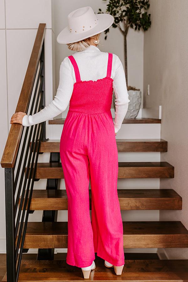 Impressions Gather The Courage Smocked Jumpsuit In Hot Pink
