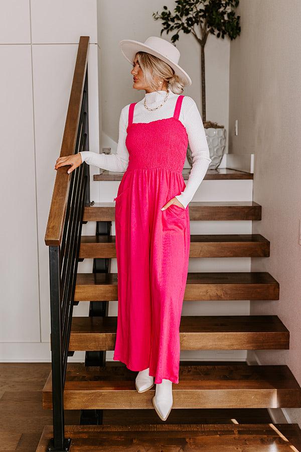 Impressions Gather The Courage Smocked Jumpsuit In Hot Pink