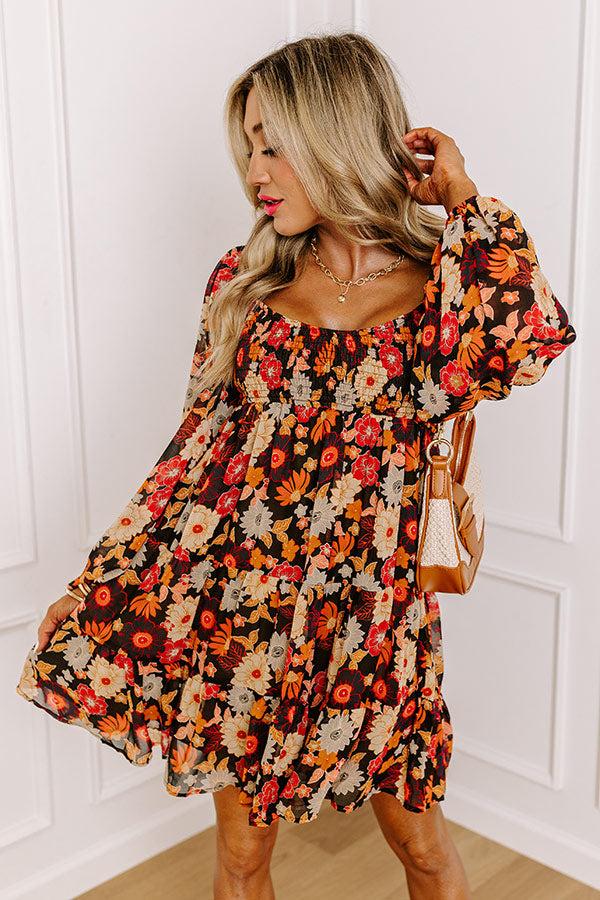Impressions Gentle Heart Floral Smocked Dress in Black