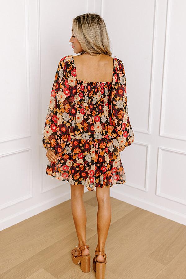 Impressions Gentle Heart Floral Smocked Dress In Black