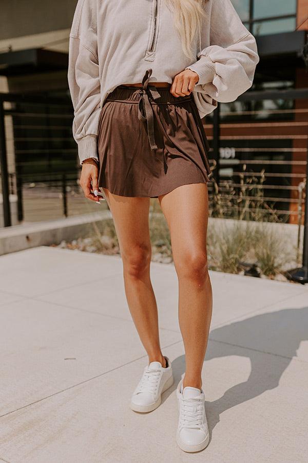 Impressions Girl On The Go High Waist Skort In Chestnut