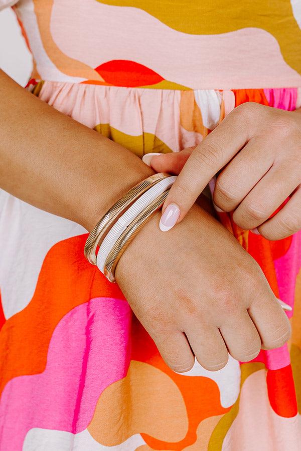 Impressions Girl On The Go Stretch Bangle Bracelet Set In White