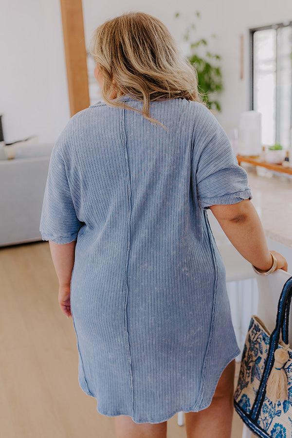 Impressions Girls Brunch Ribbed T-shirt Mini Dress In Airy Blue Curves