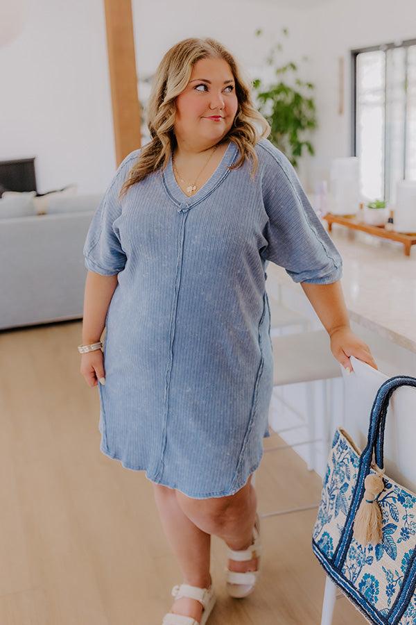 Impressions Girls Brunch Ribbed T-shirt Mini Dress In Airy Blue Curves