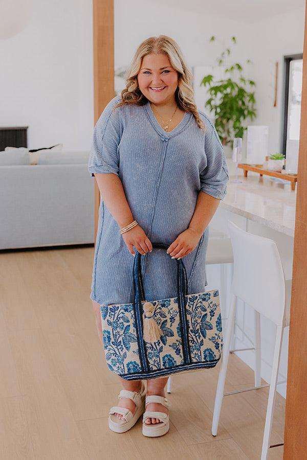 Impressions Girls Brunch Ribbed T-shirt Mini Dress in Airy Blue Curves