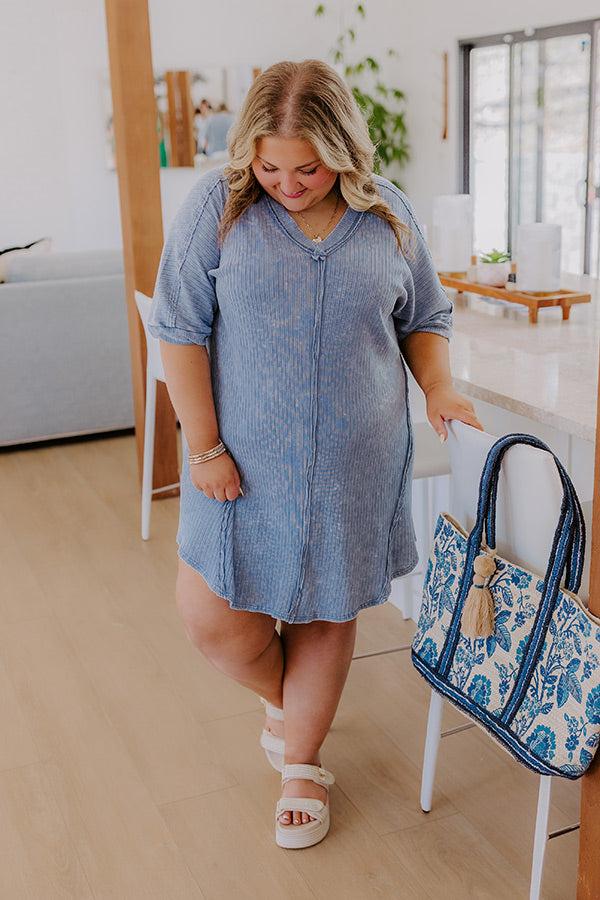 Impressions Girls Brunch Ribbed T-shirt Mini Dress In Airy Blue Curves