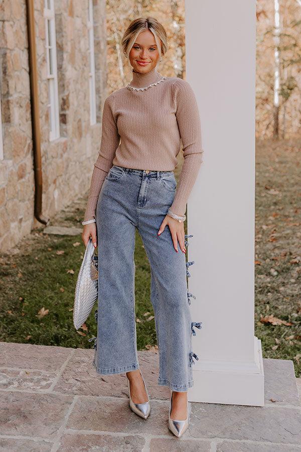 Impressions Glam Feeling Rhinestone Embellished Knit Top In Taupe