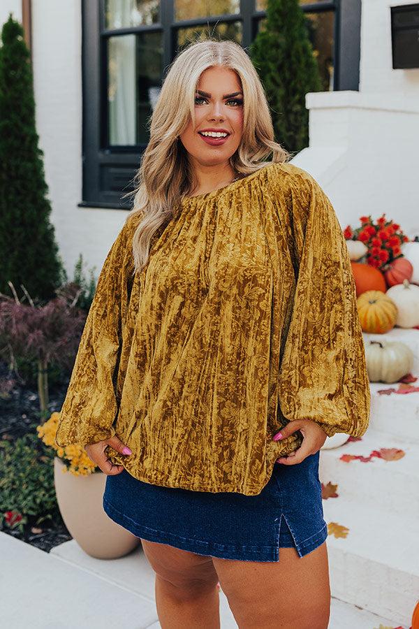 Impressions Glamour Galore Velvet Top In Mustard Curves