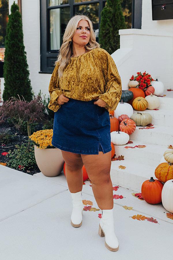 Impressions Glamour Galore Velvet Top In Mustard Curves
