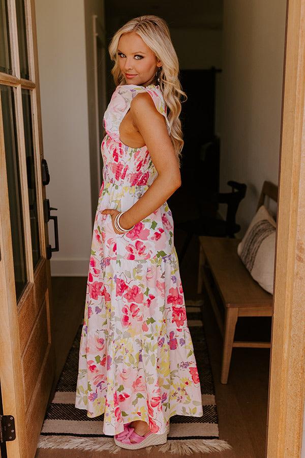 Impressions Gleaming Smile Floral Smocked Midi Dress In Blush