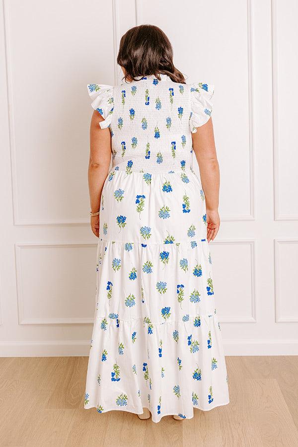 Impressions Gleaming Smile Floral Smocked Midi Dress In White Curves