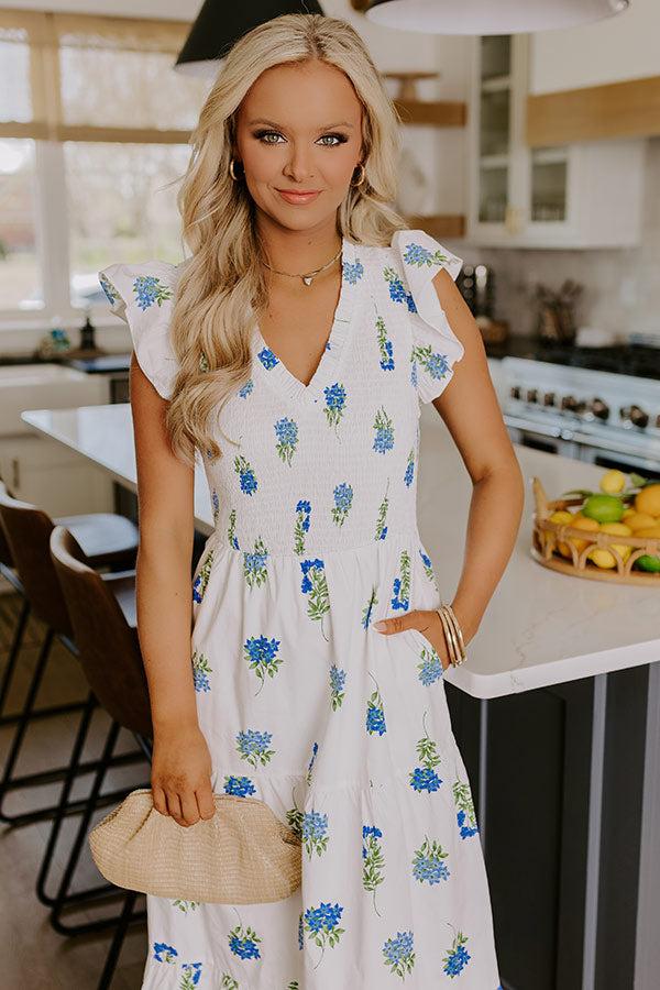 Impressions Gleaming Smile Floral Smocked Midi Dress In White