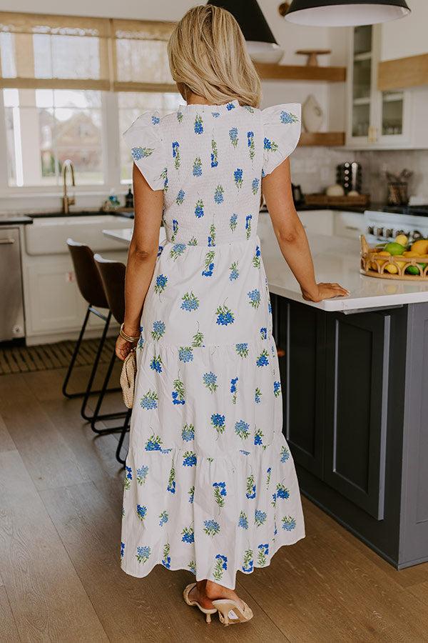 Impressions Gleaming Smile Floral Smocked Midi Dress In White