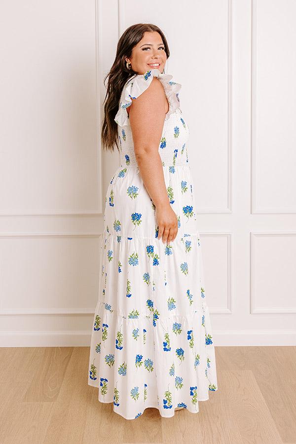 Impressions Gleaming Smile Floral Smocked Midi Dress In White Curves