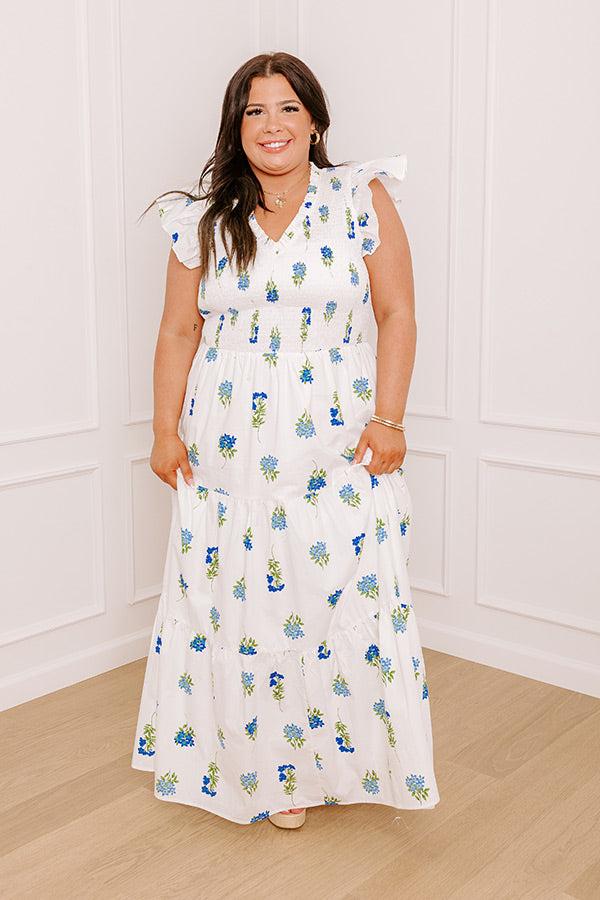 Impressions Gleaming Smile Floral Smocked Midi Dress In White Curves